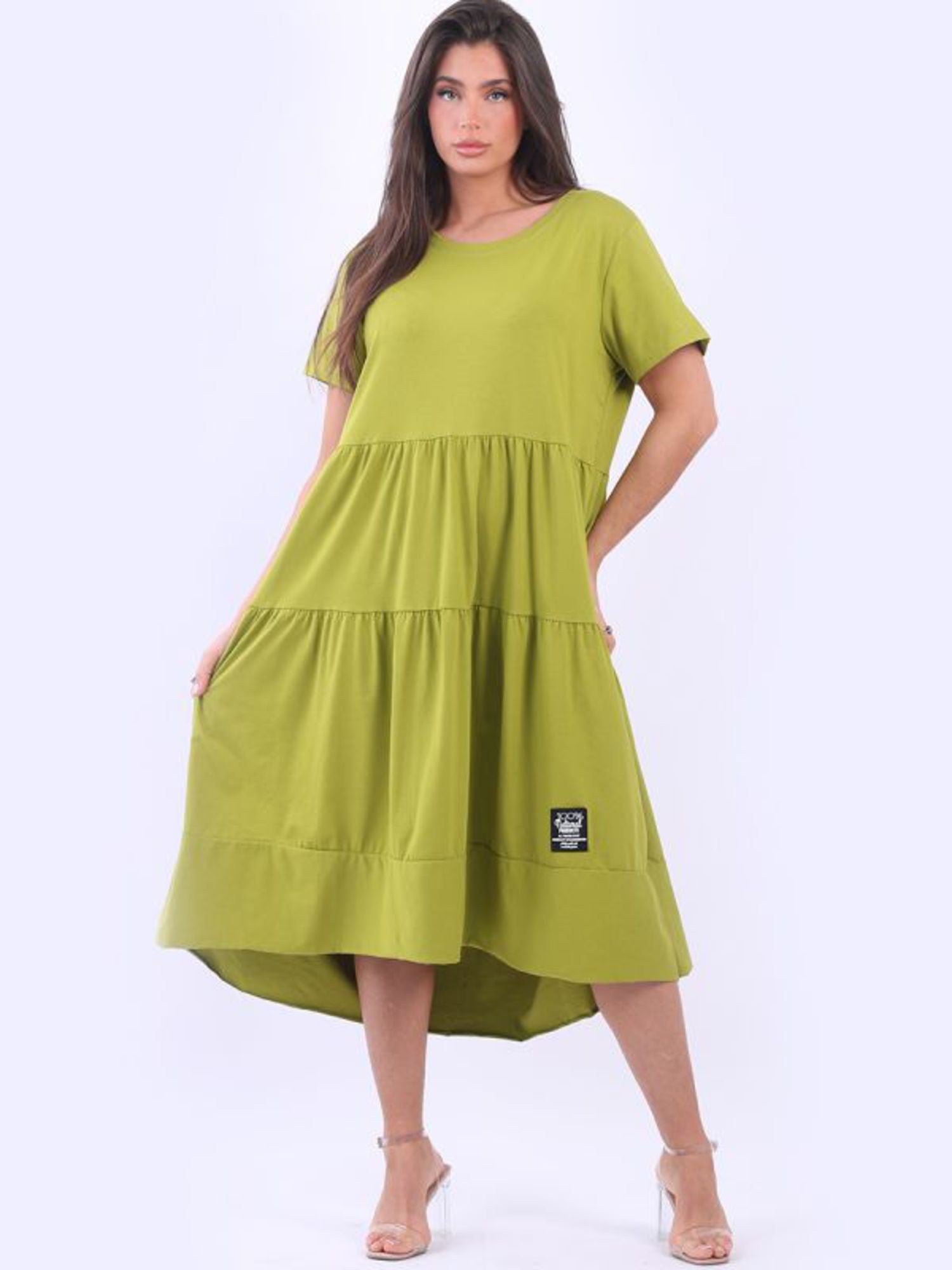 MATILDA TIERED COTTON DRESS - LIME- ONE SIZE