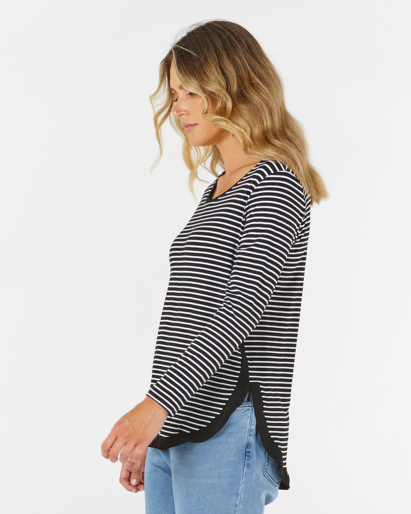 BETTY BASICS PERCY TOP - EBONY STRIPE