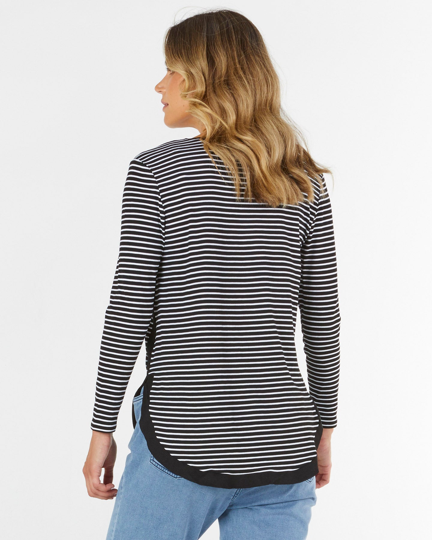 BETTY BASICS PERCY TOP - EBONY STRIPE