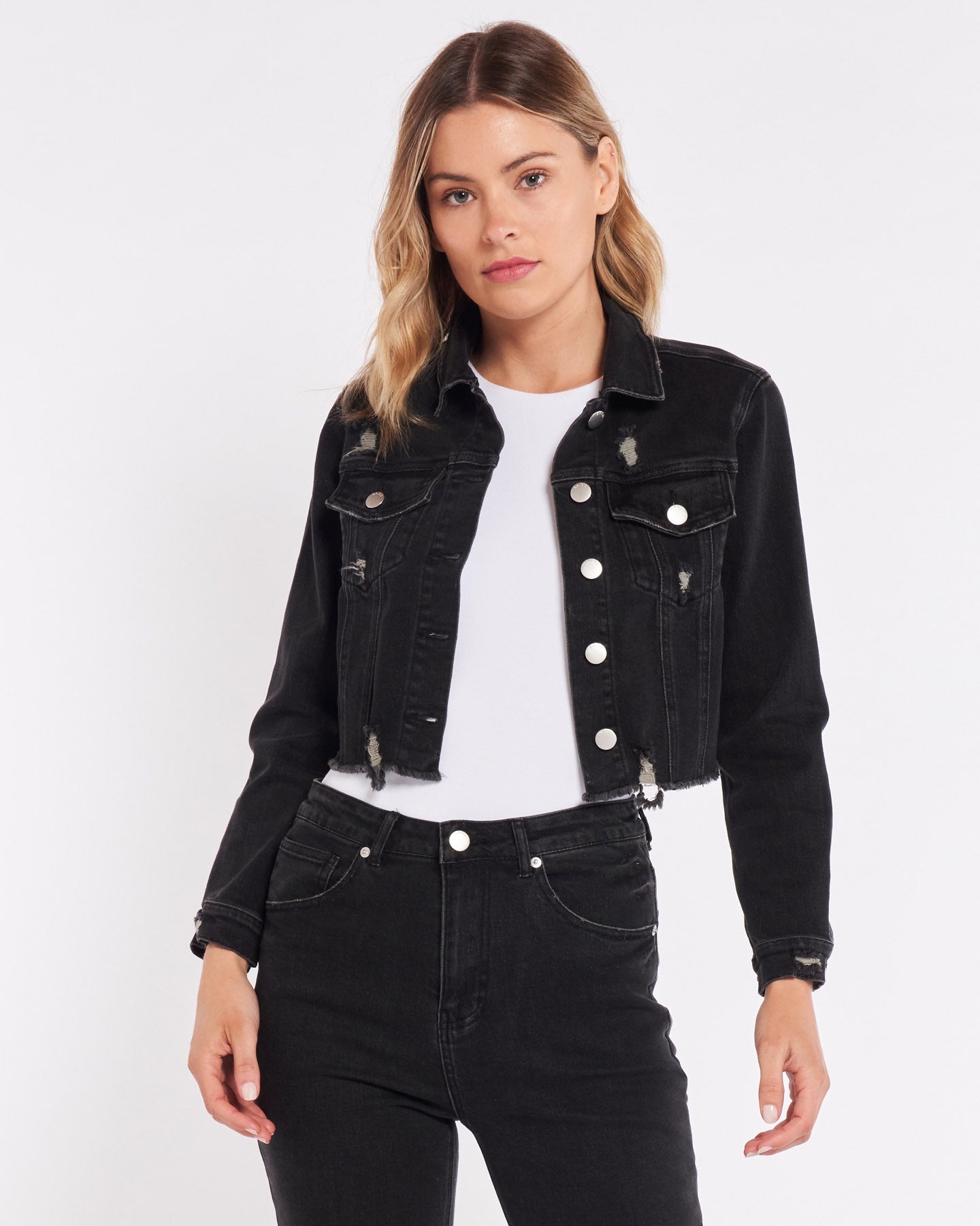 Denim jacket - relaxed cropped fit mid blue - Acne Studios