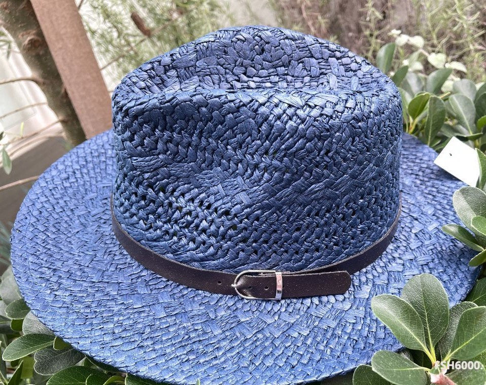 AZTEC WOVEN PANAMA HAT - NAVY