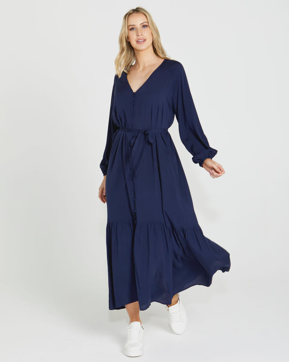 SASS BRIGITTE BALLOON SLEEVE MAXI DRESS - NAVY was $99.99..SALE NOW....