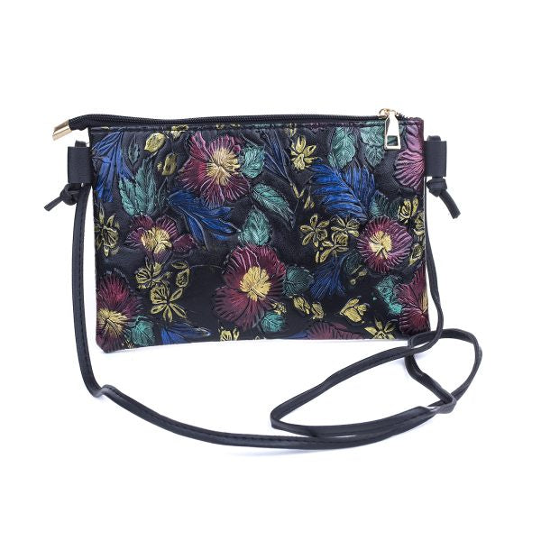 EMBOSSED FLORAL SHOULDER BAG PINK/BLACK