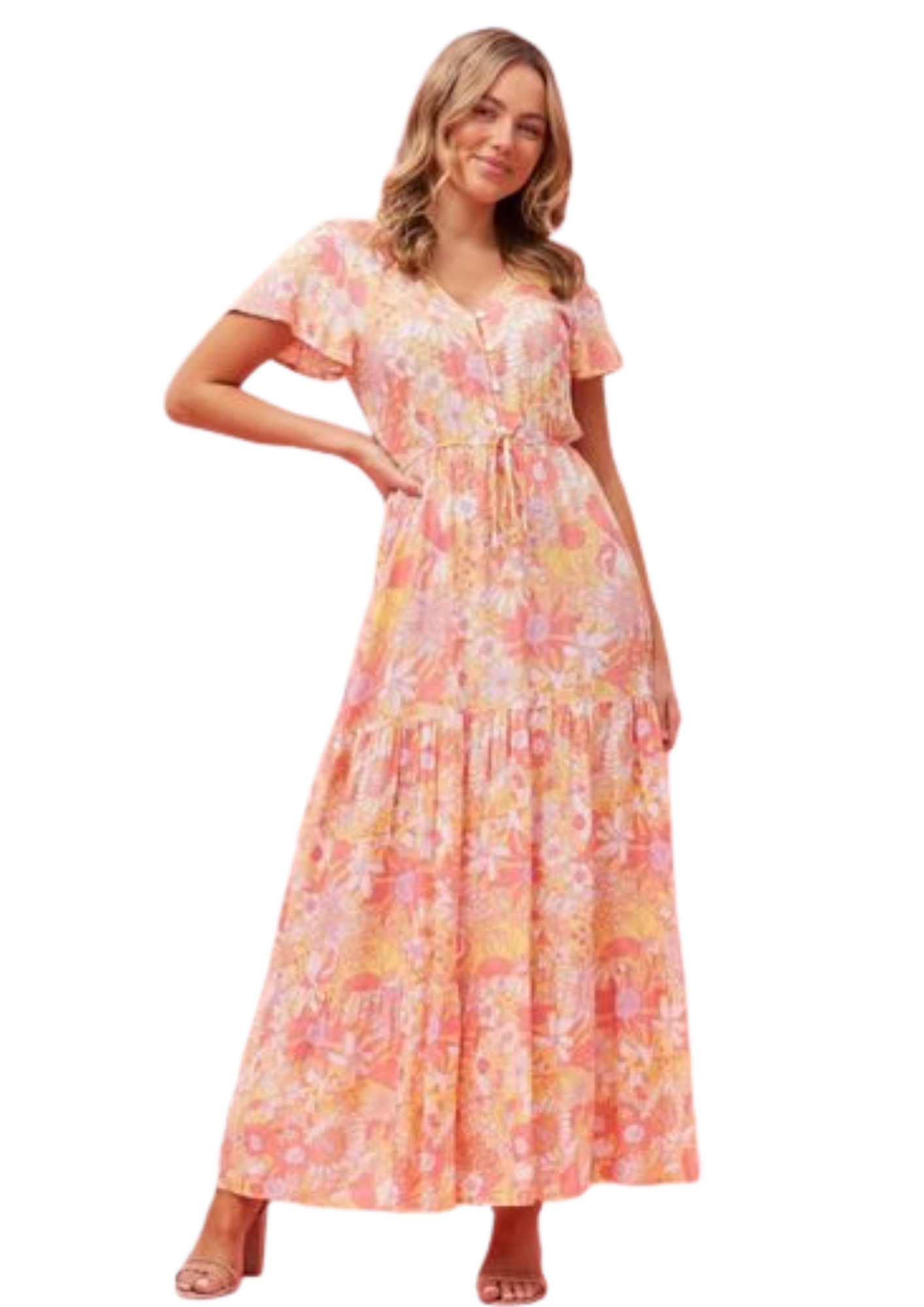 JUST PEACHY FLORAL MAXI WAS $99 ... NOW